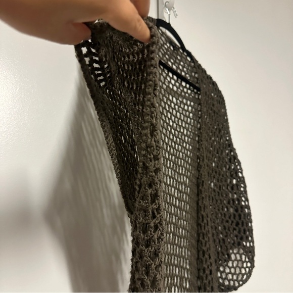 Fora Brown Open Front Crochet fringe Cardigan Size Large - Picture 4 of 7